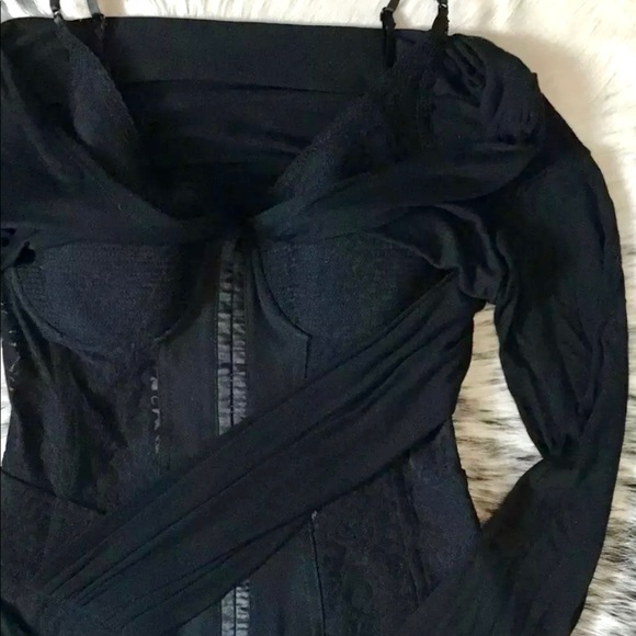 ALEXANDER WANG LACE & MODAL DRAPED JERSEY BUSTIER MINI-DRESS, SZ 0 BLACK - Picture 4 of 15